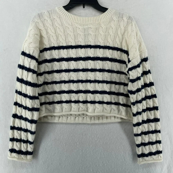 Pink Rose Sweater Women's Sz L White Cable-Knit Striped Cropped Regular Pullover - Picture 1 of 12